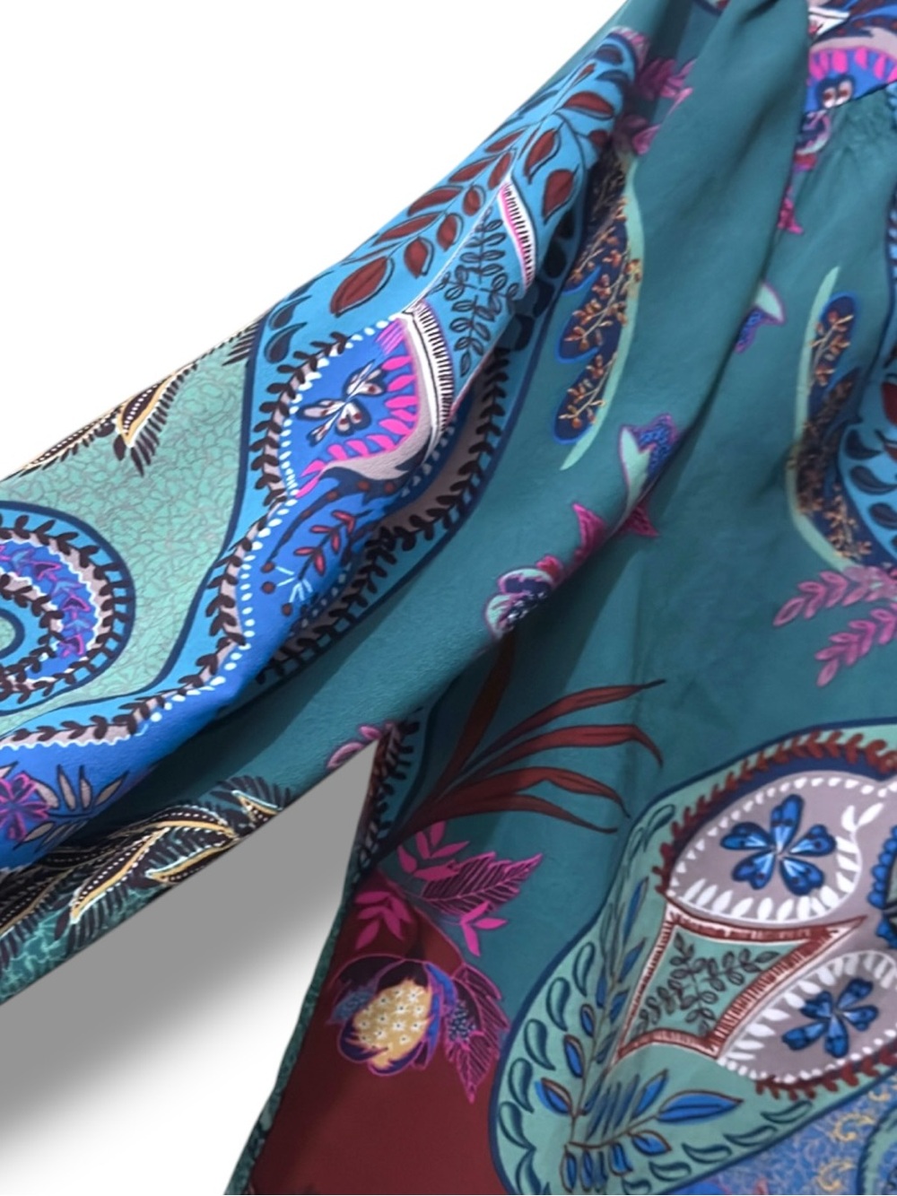 Zac & Rachel | NWOT Boho Teal Multi Paisley Split-Neck Blouse (size L) - Picture 8 of 15